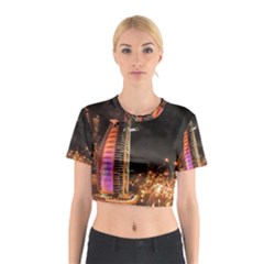 Dubai Burj Al Arab Hotels New Years Eve Celebration Fireworks Cotton Crop Top by Sapixe