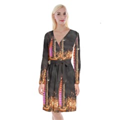 Dubai Burj Al Arab Hotels New Years Eve Celebration Fireworks Long Sleeve Velvet Front Wrap Dress by Sapixe