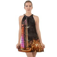 Dubai Burj Al Arab Hotels New Years Eve Celebration Fireworks Halter Tie Back Chiffon Dress by Sapixe