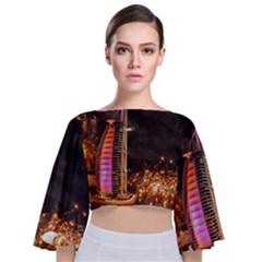 Dubai Burj Al Arab Hotels New Years Eve Celebration Fireworks Tie Back Butterfly Sleeve Chiffon Top by Sapixe