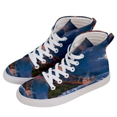 Eruption Of Volcano Sea Full Moon Fantasy Art Women s Hi-top Skate Sneakers by Sapixe