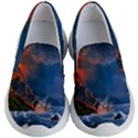 Eruption Of Volcano Sea Full Moon Fantasy Art Kid s Lightweight Slip Ons View1