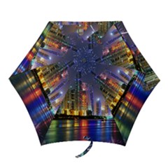 Dubai City At Night Christmas Holidays Fireworks In The Sky Skyscrapers United Arab Emirates Mini Folding Umbrellas by Sapixe