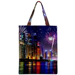 Dubai City At Night Christmas Holidays Fireworks In The Sky Skyscrapers United Arab Emirates Zipper Classic Tote Bag by Sapixe