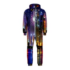 Dubai City At Night Christmas Holidays Fireworks In The Sky Skyscrapers United Arab Emirates Hooded Jumpsuit (kids) by Sapixe