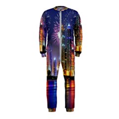 Dubai City At Night Christmas Holidays Fireworks In The Sky Skyscrapers United Arab Emirates Onepiece Jumpsuit (kids) by Sapixe