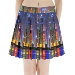 Dubai City At Night Christmas Holidays Fireworks In The Sky Skyscrapers United Arab Emirates Pleated Mini Skirt by Sapixe