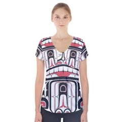 Ethnic Traditional Art Short Sleeve Front Detail Top by Sapixe