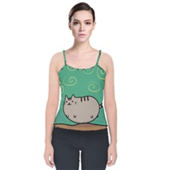 Fat Cat Velvet Spaghetti Strap Top by Sapixe