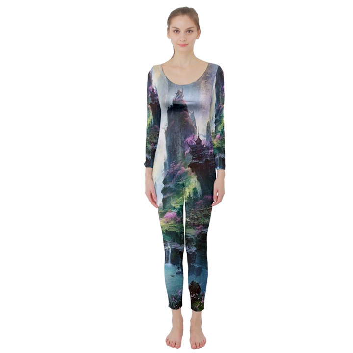 Fantastic World Fantasy Painting Long Sleeve Catsuit