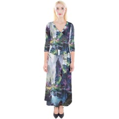 Fantastic World Fantasy Painting Quarter Sleeve Wrap Maxi Dress by Sapixe