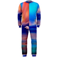 Flamingo Lake Birds In Flight Sunset Orange Sky Red Clouds Reflection In Lake Water Art Onepiece Jumpsuit (men)  by Sapixe