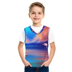 Flamingo Lake Birds In Flight Sunset Orange Sky Red Clouds Reflection In Lake Water Art Kids  Sportswear by Sapixe