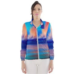 Flamingo Lake Birds In Flight Sunset Orange Sky Red Clouds Reflection In Lake Water Art Wind Breaker (women) by Sapixe