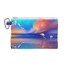 Flamingo Lake Birds In Flight Sunset Orange Sky Red Clouds Reflection In Lake Water Art Canvas Cosmetic Bag (medium) by Sapixe