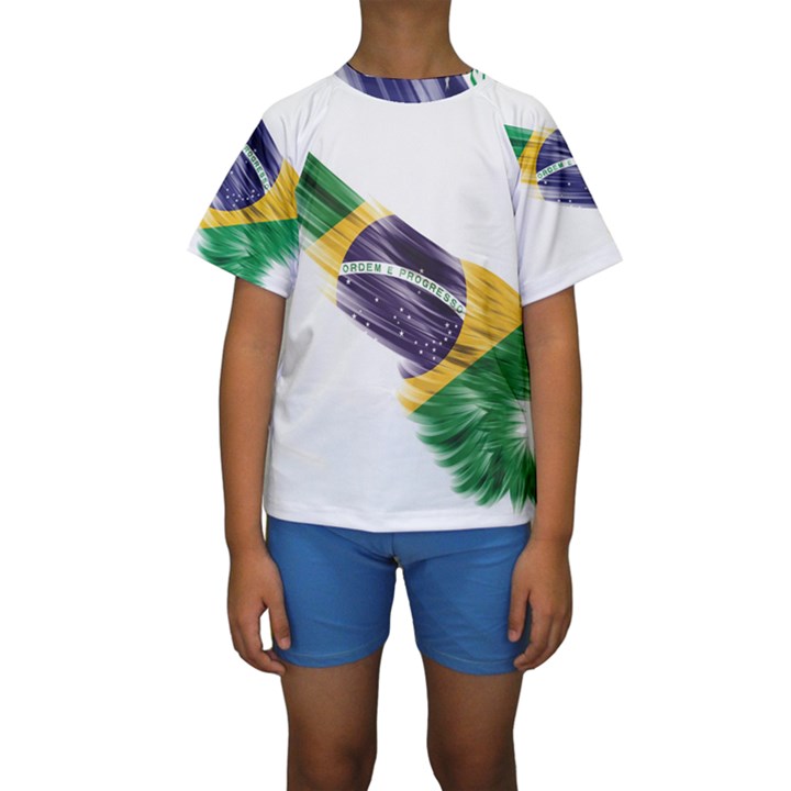 Flag Of Brazil Kids  Short Sleeve Swimwear