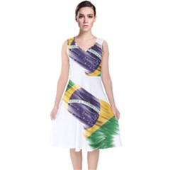 Flag Of Brazil V-neck Midi Sleeveless Dress  by Sapixe