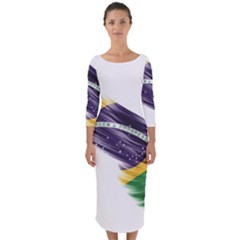 Flag Of Brazil Quarter Sleeve Midi Bodycon Dress by Sapixe