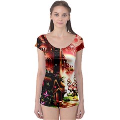 Fantasy Art Story Lodge Girl Rabbits Flowers Boyleg Leotard  by Sapixe