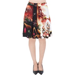 Fantasy Art Story Lodge Girl Rabbits Flowers Velvet High Waist Skirt by Sapixe