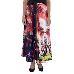 Fantasy Art Story Lodge Girl Rabbits Flowers Flared Maxi Skirt by Sapixe