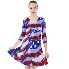 Flag Usa United States Of America Images Independence Day Quarter Sleeve Front Wrap Dress by Sapixe