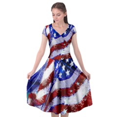 Flag Usa United States Of America Images Independence Day Cap Sleeve Wrap Front Dress by Sapixe