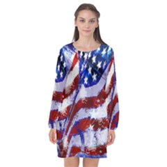 Flag Usa United States Of America Images Independence Day Long Sleeve Chiffon Shift Dress  by Sapixe