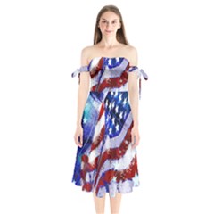 Flag Usa United States Of America Images Independence Day Shoulder Tie Bardot Midi Dress by Sapixe