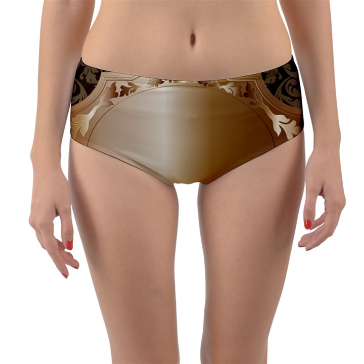 Floral metal pattern Reversible Mid-Waist Bikini Bottoms