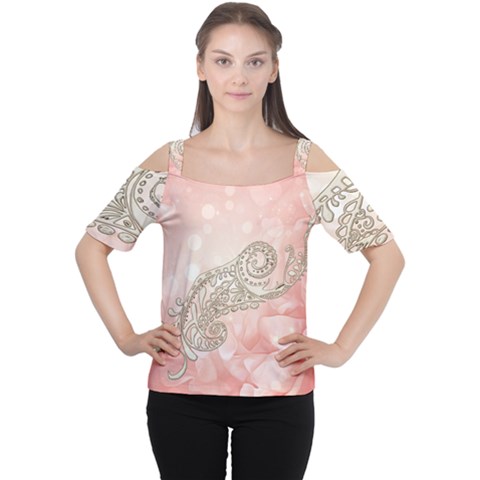 Wonderful Soft Flowers With Floral Elements Cutout Shoulder Tee by FantasyWorld7