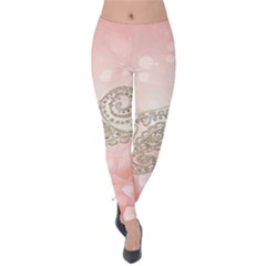 Wonderful Soft Flowers With Floral Elements Velvet Leggings by FantasyWorld7