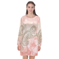 Wonderful Soft Flowers With Floral Elements Long Sleeve Chiffon Shift Dress  by FantasyWorld7