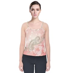 Wonderful Soft Flowers With Floral Elements Velvet Spaghetti Strap Top