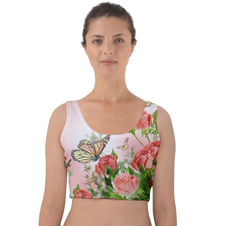 Flora Butterfly Roses Velvet Crop Top