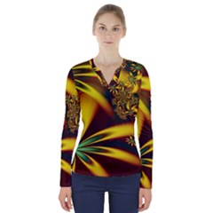 Floral Design Computer Digital Art Design Illustration V-neck Long Sleeve Top by Sapixe