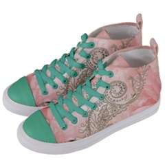 Wonderful Soft Flowers With Floral Elements Women s Mid-top Canvas Sneakers by FantasyWorld7