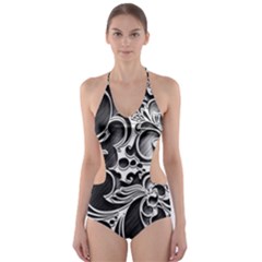 Floral High Contrast Pattern Cut-out One Piece Swimsuit by Sapixe