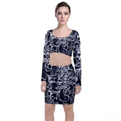 Floral High Contrast Pattern Long Sleeve Crop Top & Bodycon Skirt Set by Sapixe