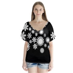 Flower Power Flowers Ornament V-neck Flutter Sleeve Top by Sapixe