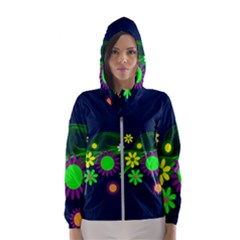 Flower Power Flowers Ornament Hooded Wind Breaker (women)