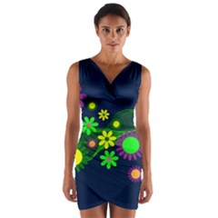 Flower Power Flowers Ornament Wrap Front Bodycon Dress by Sapixe