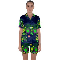 Flower Power Flowers Ornament Satin Short Sleeve Pyjamas Set by Sapixe