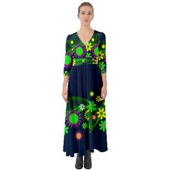 Flower Power Flowers Ornament Button Up Boho Maxi Dress by Sapixe