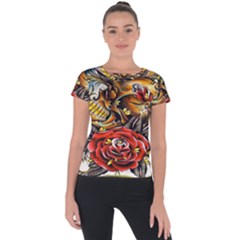 Flower Art Traditional Short Sleeve Sports Top  by Sapixe