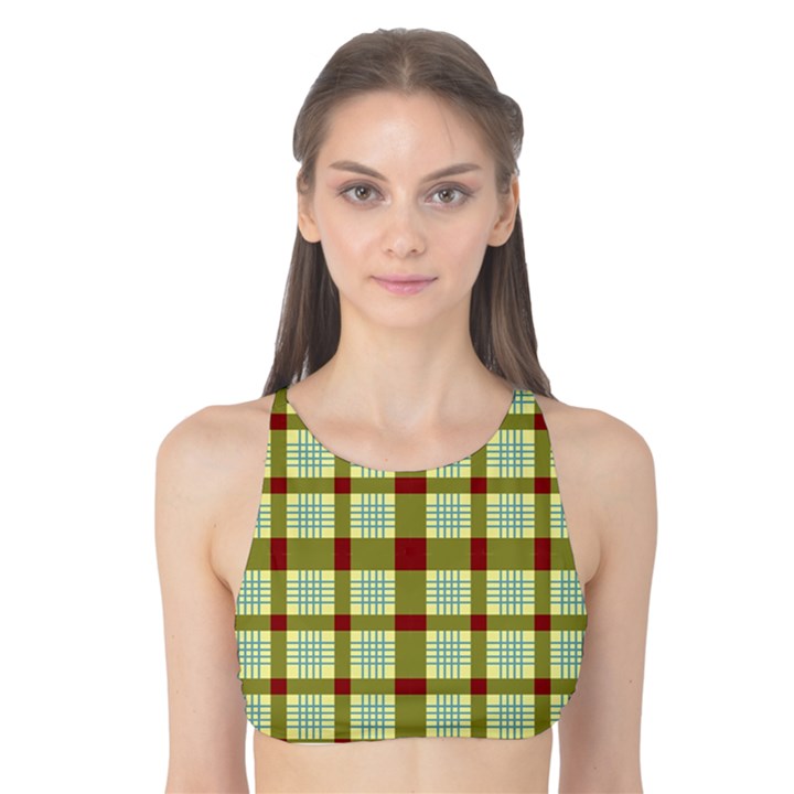 Geometric Tartan Pattern Square Tank Bikini Top