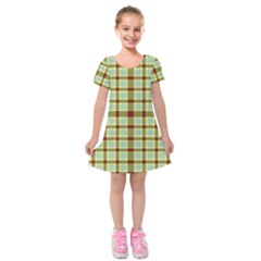 Geometric Tartan Pattern Square Kids  Short Sleeve Velvet Dress by Sapixe