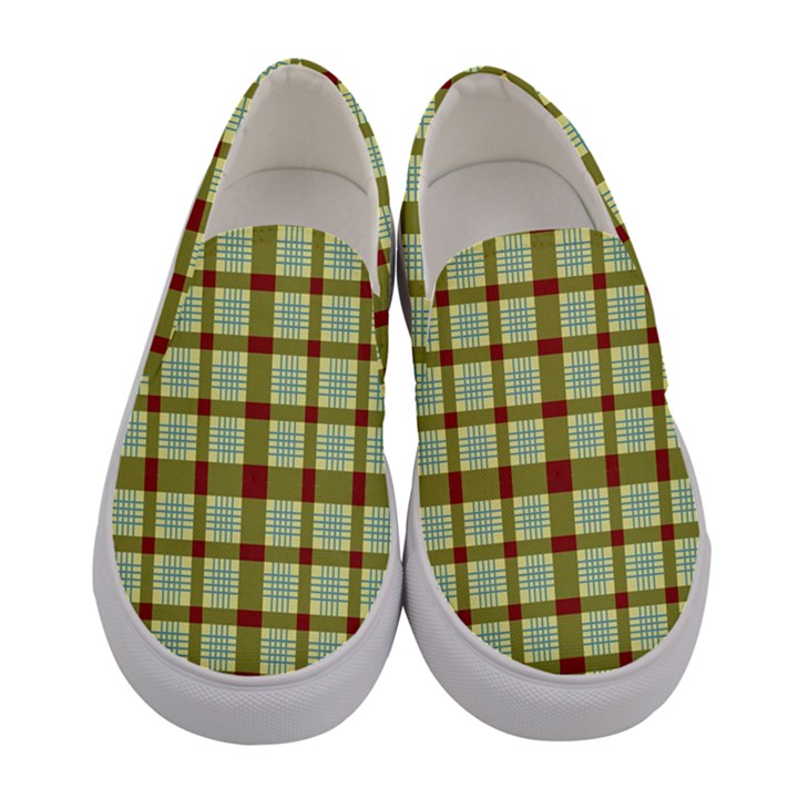 Geometric Tartan Pattern Square Women s Canvas Slip Ons