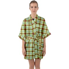 Geometric Tartan Pattern Square Quarter Sleeve Kimono Robe by Sapixe