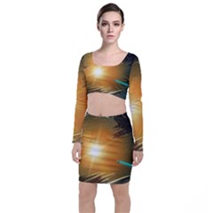 Future City Long Sleeve Crop Top & Bodycon Skirt Set by Sapixe